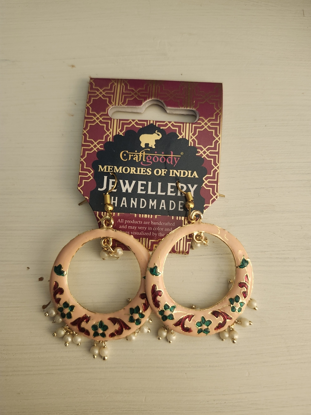 Indian Hoop Earrings with Green & Maroon Accents